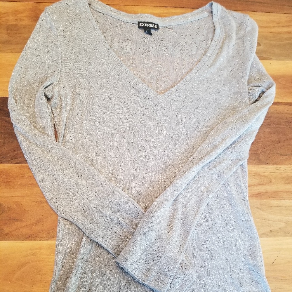 Express V-Neck Silver Sweater Top Medium